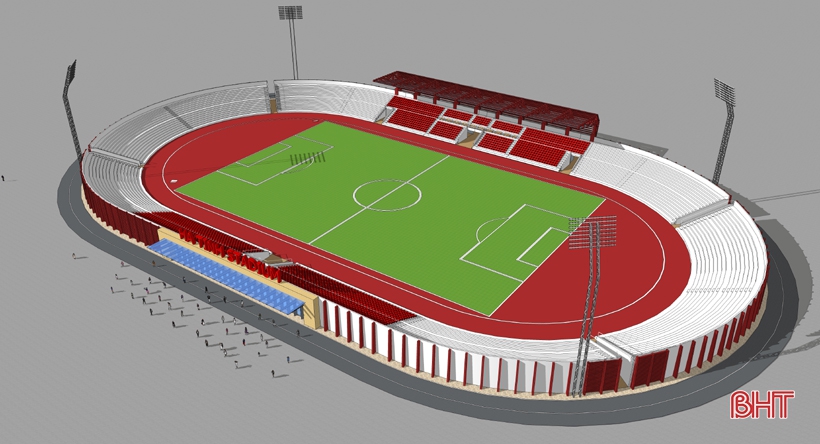 Toàn cảnh sân vận động Hà Tĩnh sau khi được cải tạo, nâng cấp
