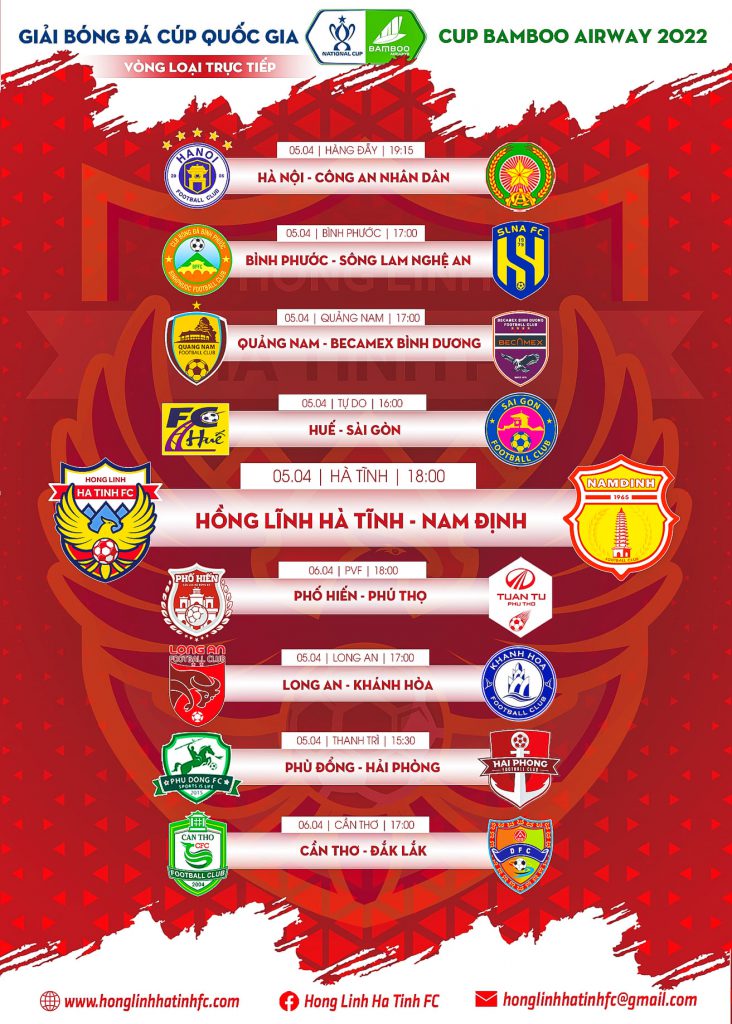 Lịch thi đấu vòng loại giải bóng đá cúp cuốc gia 2022